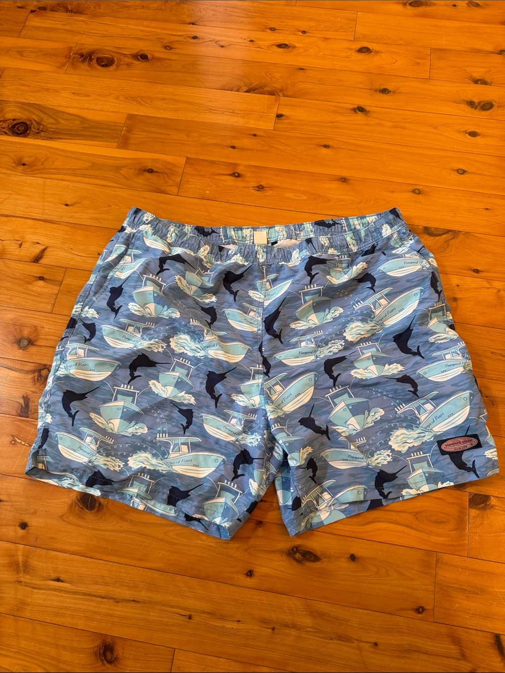 Vineyard Vines Light Blue Boat & Navy Dolphin Swim Trunks